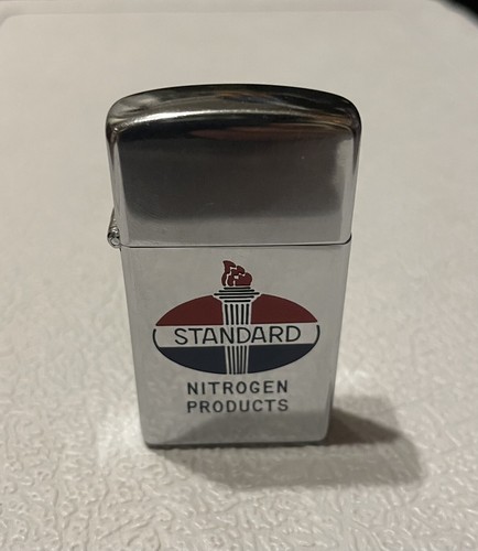 Vintage 1958 Zippo Slim Standard Oil Nitrogen Products Gas Logo Lighter Chrome - Picture 8 of 8