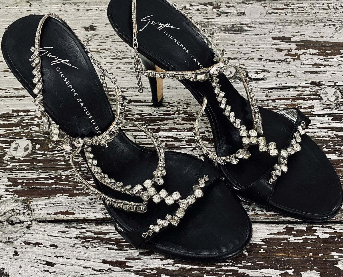 GIUSEPPE ZANOTTI Black Strappy Rhinestone Crystal Heels RARE GIUSEPPE ZANOTTI Black Strappy Rhinestone Crystal Heels RARE