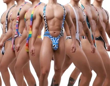 Mens Sexy Leotard Bodysuit Mesh Jumpsuits Freestyle Wrestling Leotard Thong M-XL