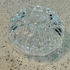 Vintage Crystal Powder Jar Trinket Dish With Cover Sunburst Design