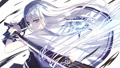 Anime girls art 2d portrait long hair sword white CCG Gaming Mat Desk