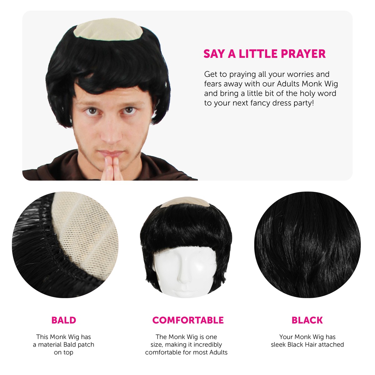 Monks Wig Adult Black Monks Wig Adult Black