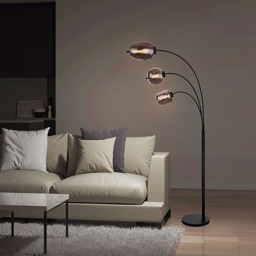 Stehleuchte Wohnzimmerleuchte Standlampe LED schwarz Rauchglas 3-Flammig Metall - Bild 12 von 12