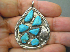 MARVELYNE LESANSEE Native American Turquoise Nugget Cluster Sterl Silver Pendant