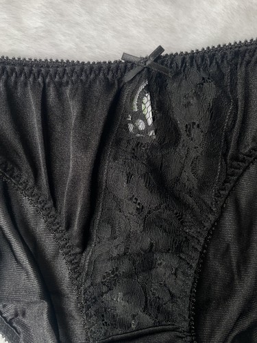 Vintage Sheer Black Nylon Panties Floral Lace Slippery High Cut Briefs SZ.7-8 - Picture 8 of 21