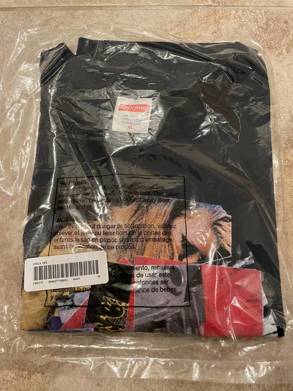 SUPREME FW21 STACK TEE NAVY EXTRA LARGE XL AUTHENTIC NEW IN HAND!