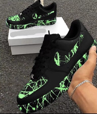 Air Force 1 Custom Casual Black Shoes Retro Electric Green Splatter Splash Art