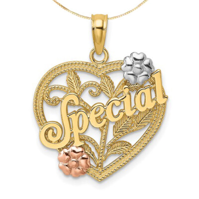 Halskette 14 Karat dreifarbig Valentinstag Gold gelb rosa weiß besonderes Herz Blumen