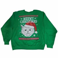 Christmas Party Mens Green Meowy Christmas Holiday Sweatshirt