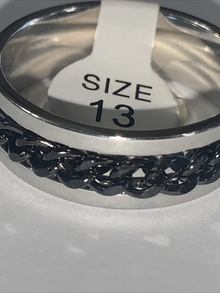 Alianza de boda para hombre titanio negro plata anillo gótico talla 13 pulido Foto 2 de 4