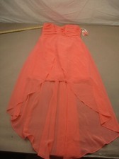NWT David's Bridal Size 8 Women Coral Strapless Hi-Low Chiffon Evening Dress 059