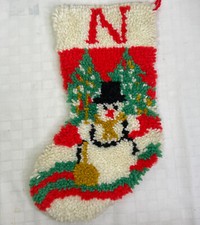 Snowman Holiday Christmas Stocking Latch Hook Rug Completed