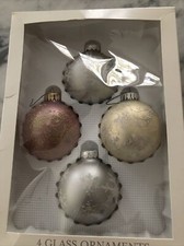Caja de 4 bolas flocadas de cristal con brillo de oro rosa plateado adornos para árbol de Navidad