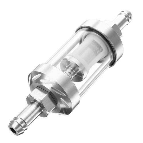 8mm Glas Kraftstoff Filter Benzin Diesel Inline Aluminium Universal Motor Chrom - Picture 2 of 8