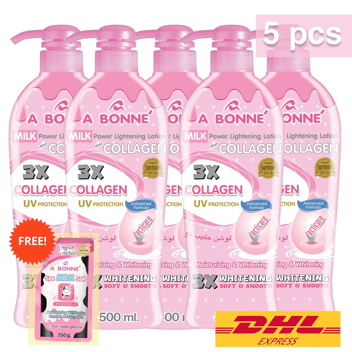 5 x 500ml : A Bonne Milk Power Lightening Lotion Plus Collagen