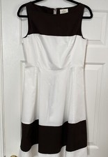 Kate Spade White Brown Trim Gold Zip Fit/Flare Dress Size 10 Read 