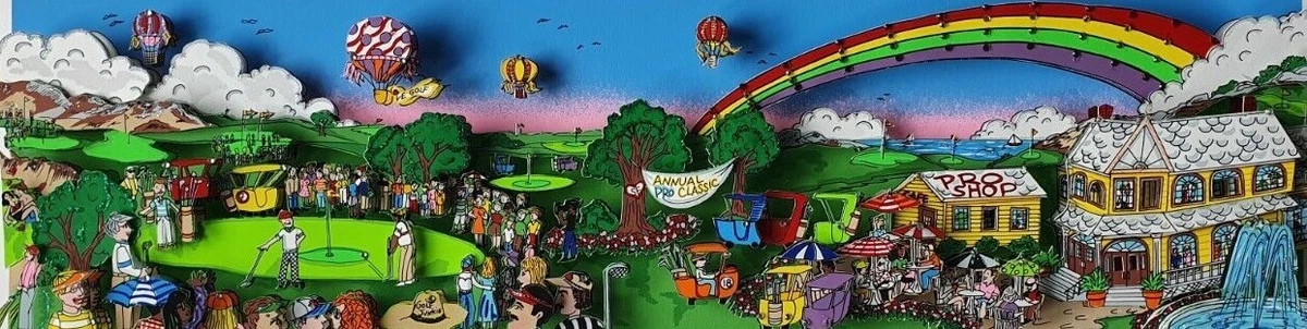 Charles Fazzino 3D A Hole IN One Behind Bush 13 Ap Autographed 