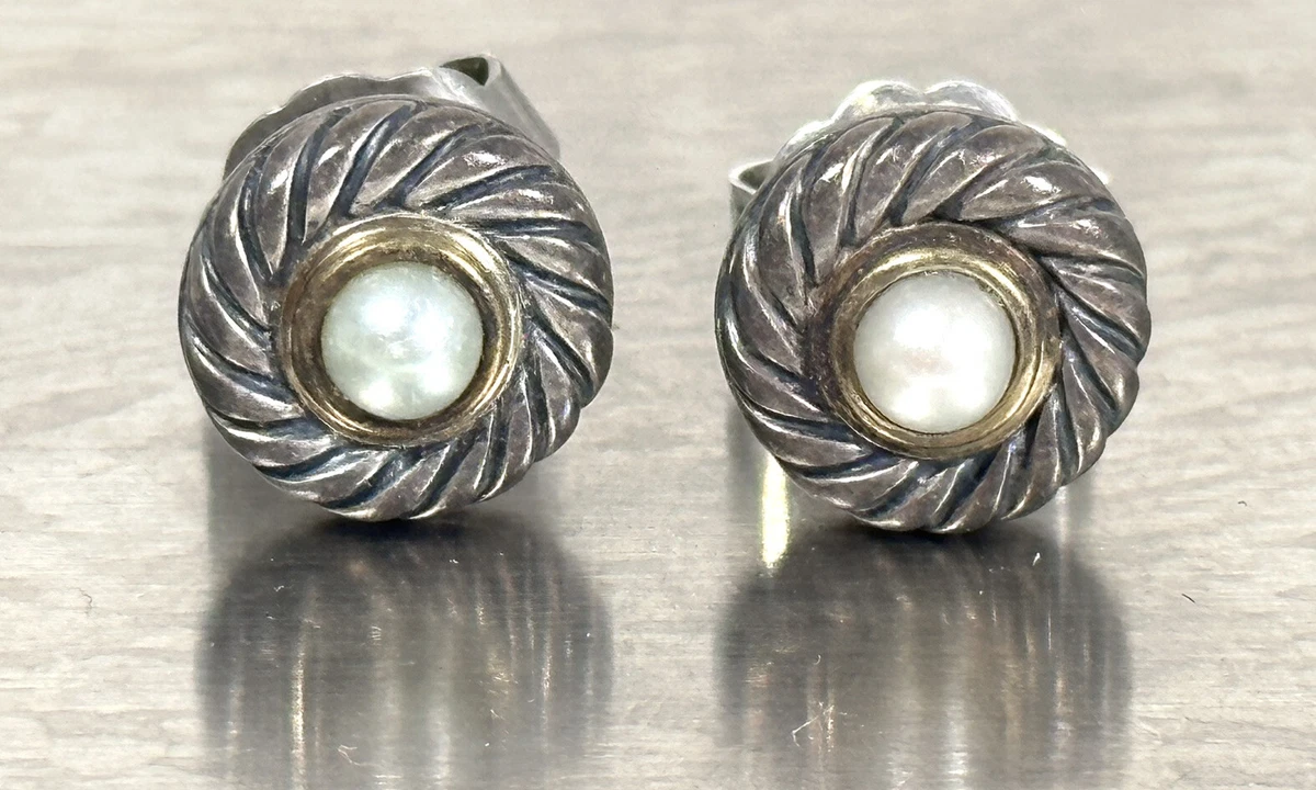 Vintage David Yurman 925 585 14k Yellow Gold Pearl Cookie Stud Earrings