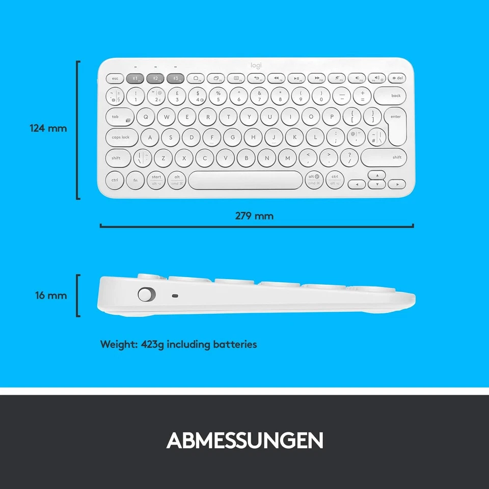 Logitech K380 kabellose Bluetooth Tastatur - SCHWEIZER LAYOUT , WEIß - Bild 3 von 4