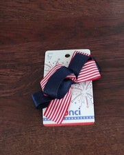 Scunci Americana USA flag colors red/white/blue striped/sparkle bow clip