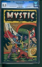 MYSTIC VOL 2 #1  CGC 8.5 VF+  1944 TIMELY WWII COVER!  HUMAN TORCH AND DESTROYER