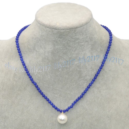 4mm Round Multicolor Jade Gemstone 14mm White Shell Pearl Pendant Necklace 18'' - Picture 41 of 62