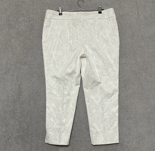 Investments Petite 14P Capri Pants White Jaccard Print Dressy Wedding Pull On - Picture 7 of 10