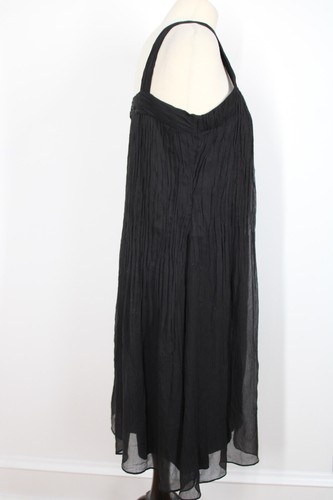 Eileen Fisher PM Black Silk Chiffon Crinkle Pleat Square Neck Tank Dress - Picture 3 of 11