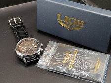 OROLOGIO LIGE ACCIAIO INOX 43 MM NERO PELLE 3 DIAL DATARIO MOVIMENTO QUARZO