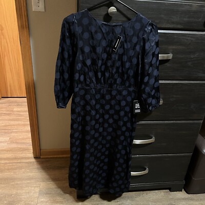 express navy blue dress Womens Dot Size XS Rayon Polyester Back Zip Career NWT Midi dress with
