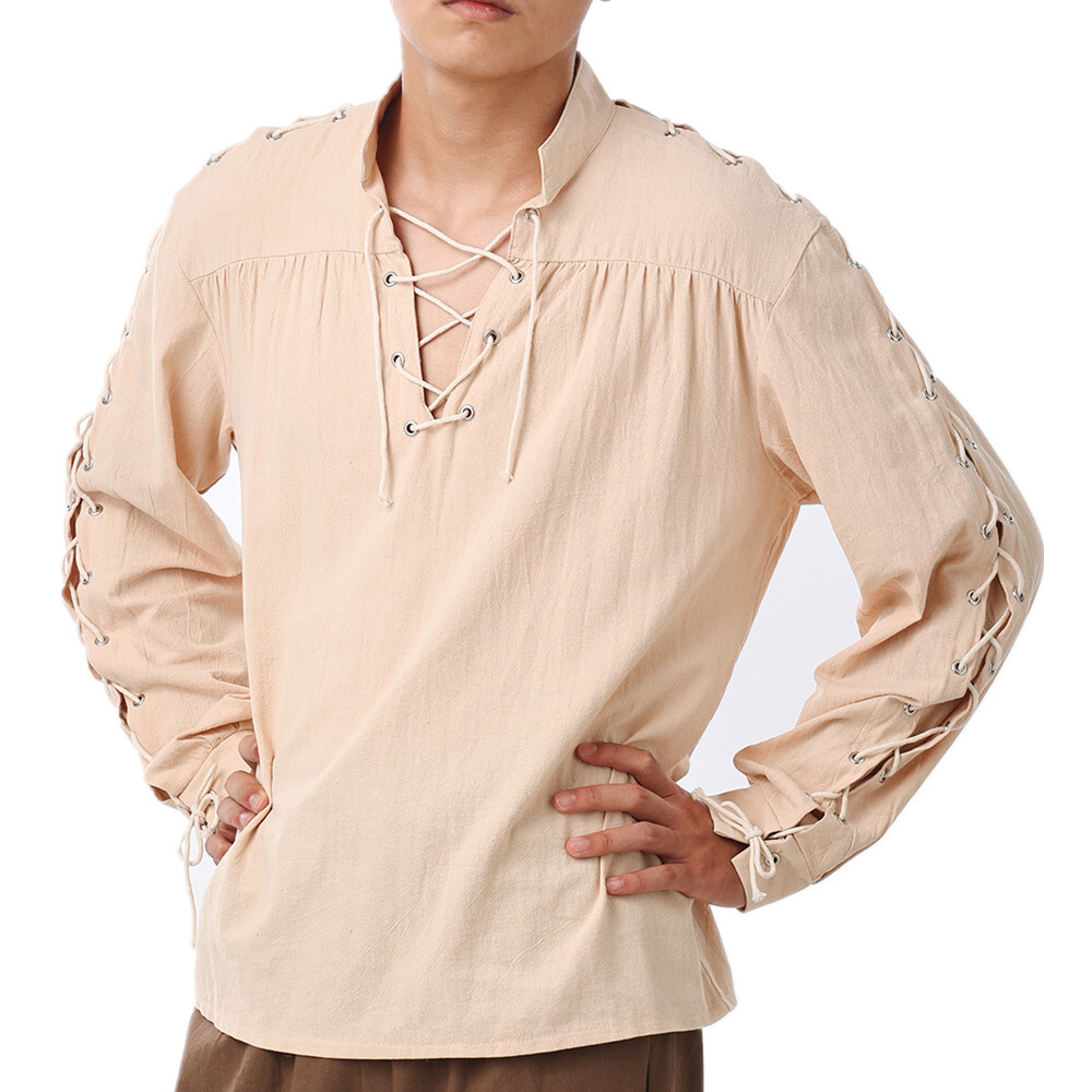 Men's Loose Medieval Gothic Renaissance Shirt Long Sleeve Viking Pirate  Costume