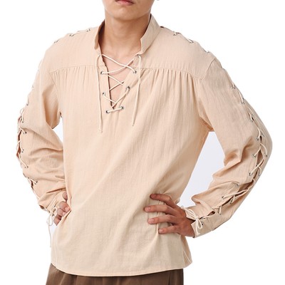 Men's Loose Medieval Gothic Renaissance Shirt Long Sleeve Viking Pirate  Costume
