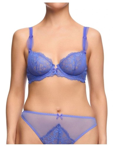 DITA VON TEESE GWENDOLINE 10D / 32D Sheer UW Bra XS G-String Periwinkle Rrp $150