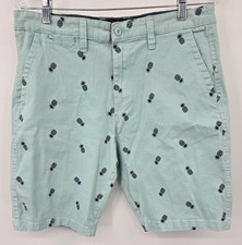 FREE FLY Mens M Stretch Canvas Short 7 Shale Green Pineapple Casual Beach