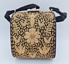 BEAUTIFUL Vintage 1950s-1960s Evening Black Gold Bead/Thread Brocade Purse