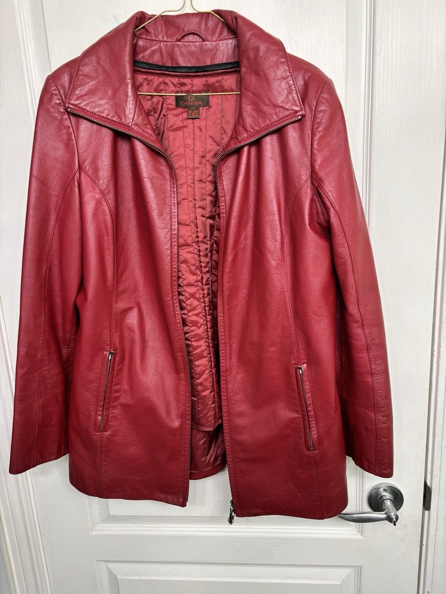 Danier Ladies Red Genuine Leather Thermolite Zip Out Lining Jacket