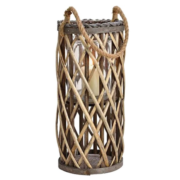 Weidenlaterne | Windlicht Aus Geflochtenem Holz | Rustikaler Kerzenhalter-image