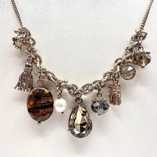 Vintage 80s Boho Luce Gold Charm Necklace Tassel Tigers Eye Women's Jewelry Y2K