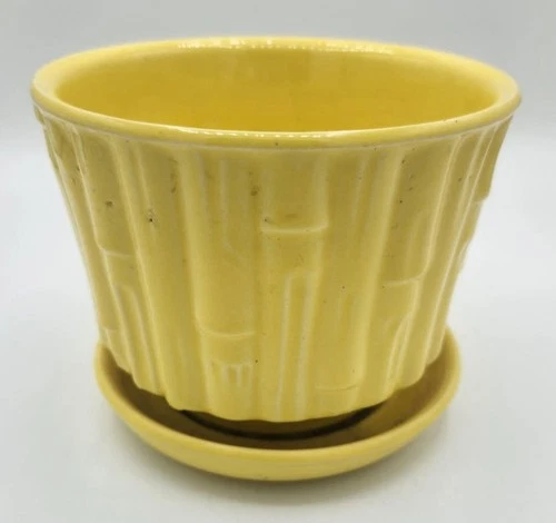 Vintage McCoy Pottery Bamboo planter 4 9/16" Yellow #0373