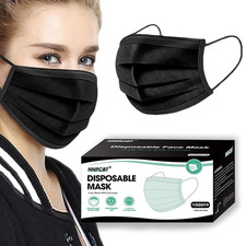 100PCS 3 Ply Black Disposable Face Mask Filter Protection Face Masks, Non-woven