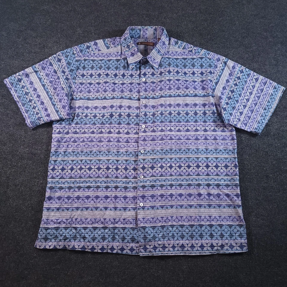 Camisa Tori Richard Hawaii Púrpura Azul Geométrica Algodón Talla L Hecha en EE. UU. Foto 2 de 4