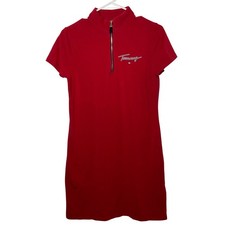 Tommy Hilfiger Womens Red Half Zip Dress Small Short Sleeve Logo