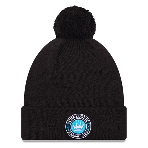 Herren New Era Schwarz Charlotte FC Jersey Haken Bündchen Strickmütze mit Bommel