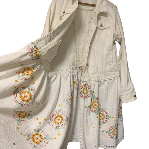 Upcycling weiße Jeansjacke L Boho Festival Art To Wear Texas Cottagecore Artsy - Bild 3 von 14