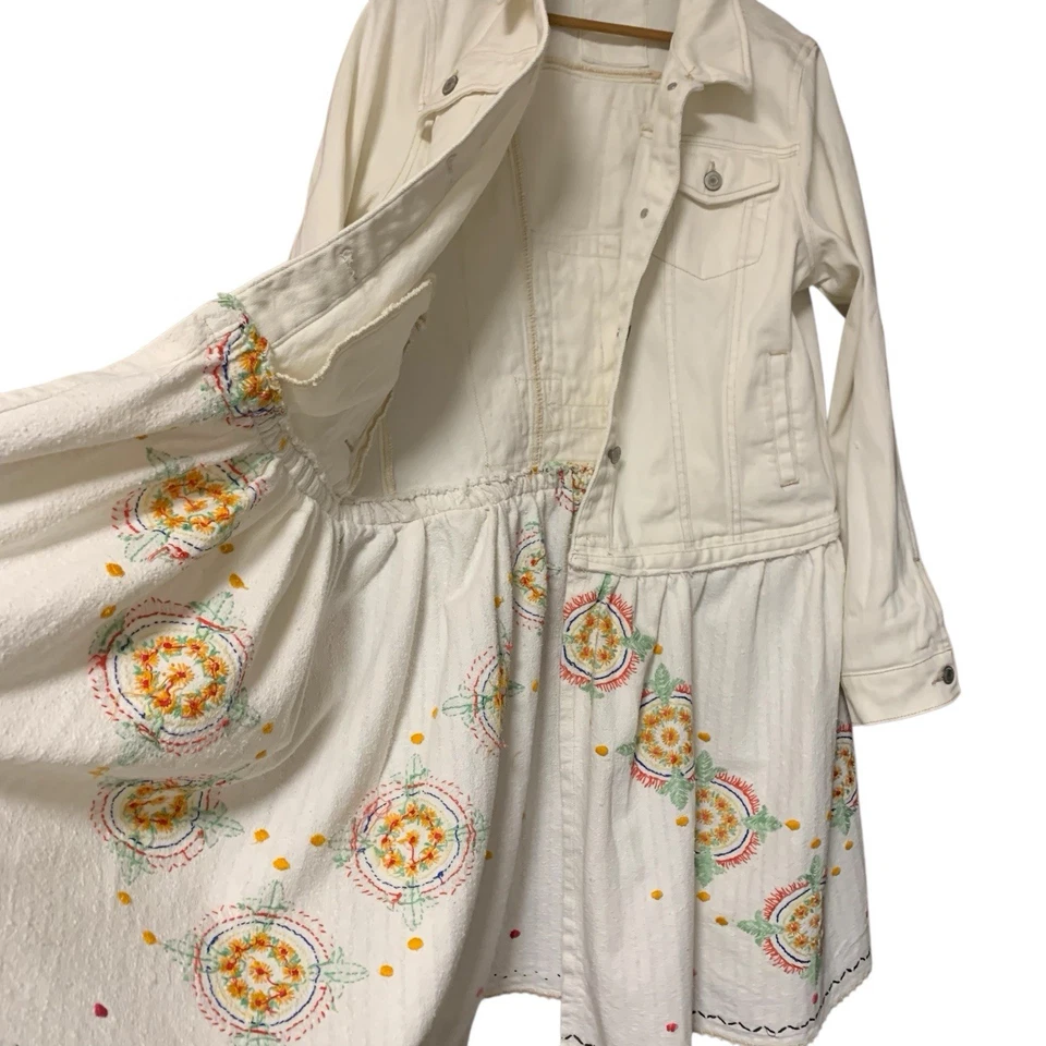 Chaqueta Denim Blanca Reciclada L Boho Festival Arte Para Usar Texas Cottagecore Artístico Foto 3 de 4