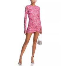 NWT AFRM Pink Red Blue Bodycon Long Sleeve Bold Mini Dress Large Chic Soft Party