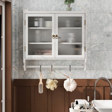 Armario de pared doble vintage con puerta de tres niveles de almacenamiento comedor blanco lavado