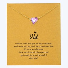 21st Birthday Gifts for Her, Dainty Pink Zircon Heart Pendant Necklaces Birthday
