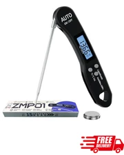 Digital Food Thermometer Instant Read Fast 1s Foldable Probe Backlit LCD BBQ