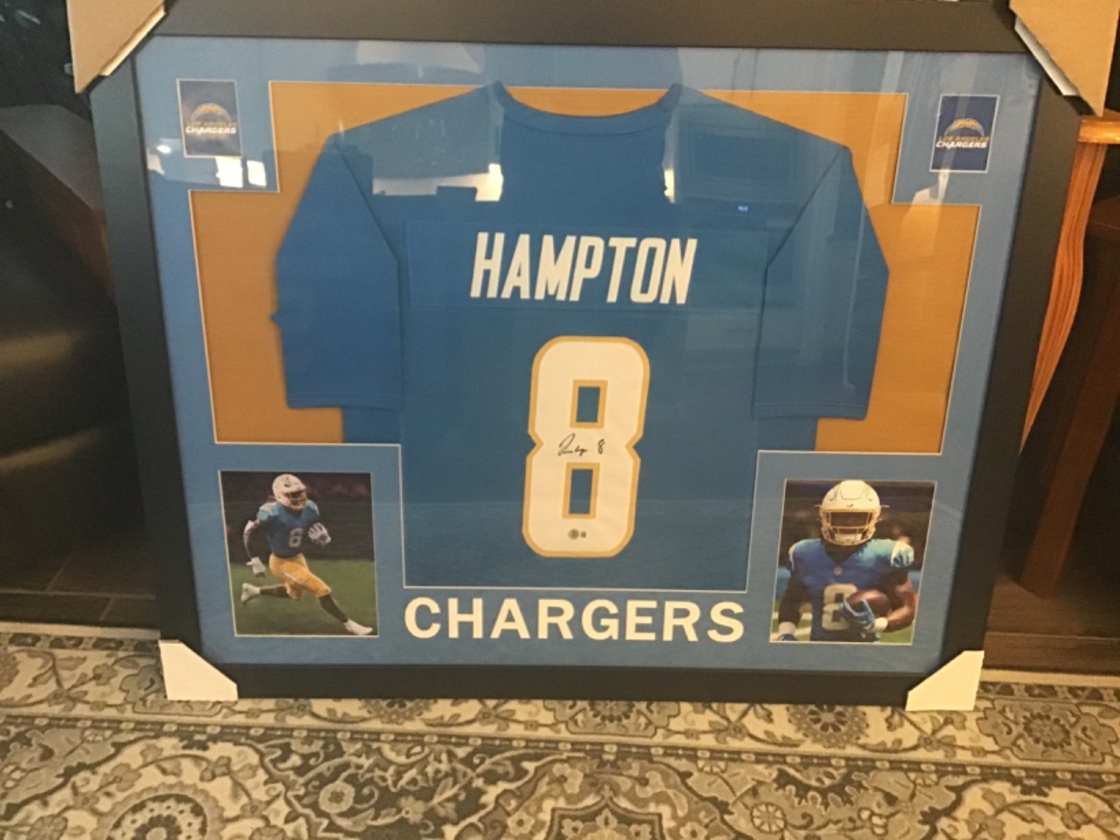Omarion Hampton Autographed Signed San Diego Chargers Framed Football Jersey, 